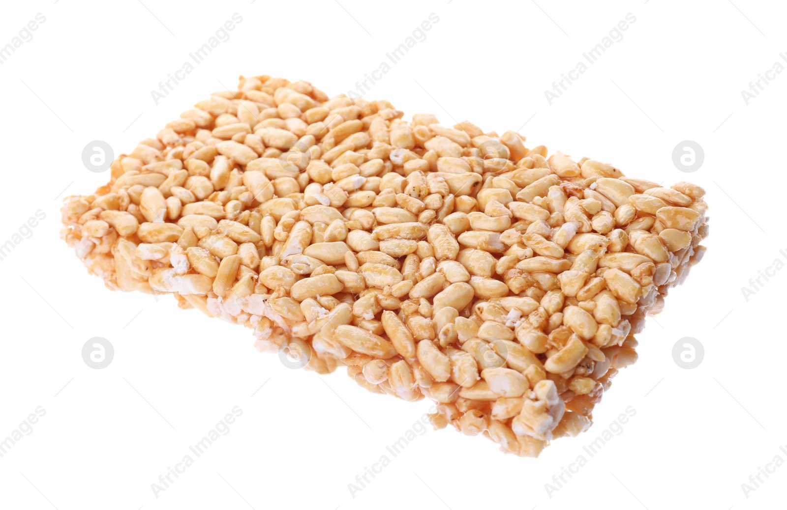 Photo of Puffed rice bar (kozinaki) on white background