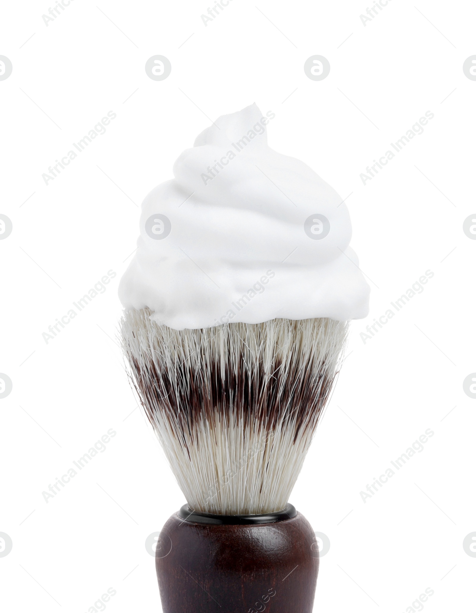 Photo of Shaving brush with foam isolated on white