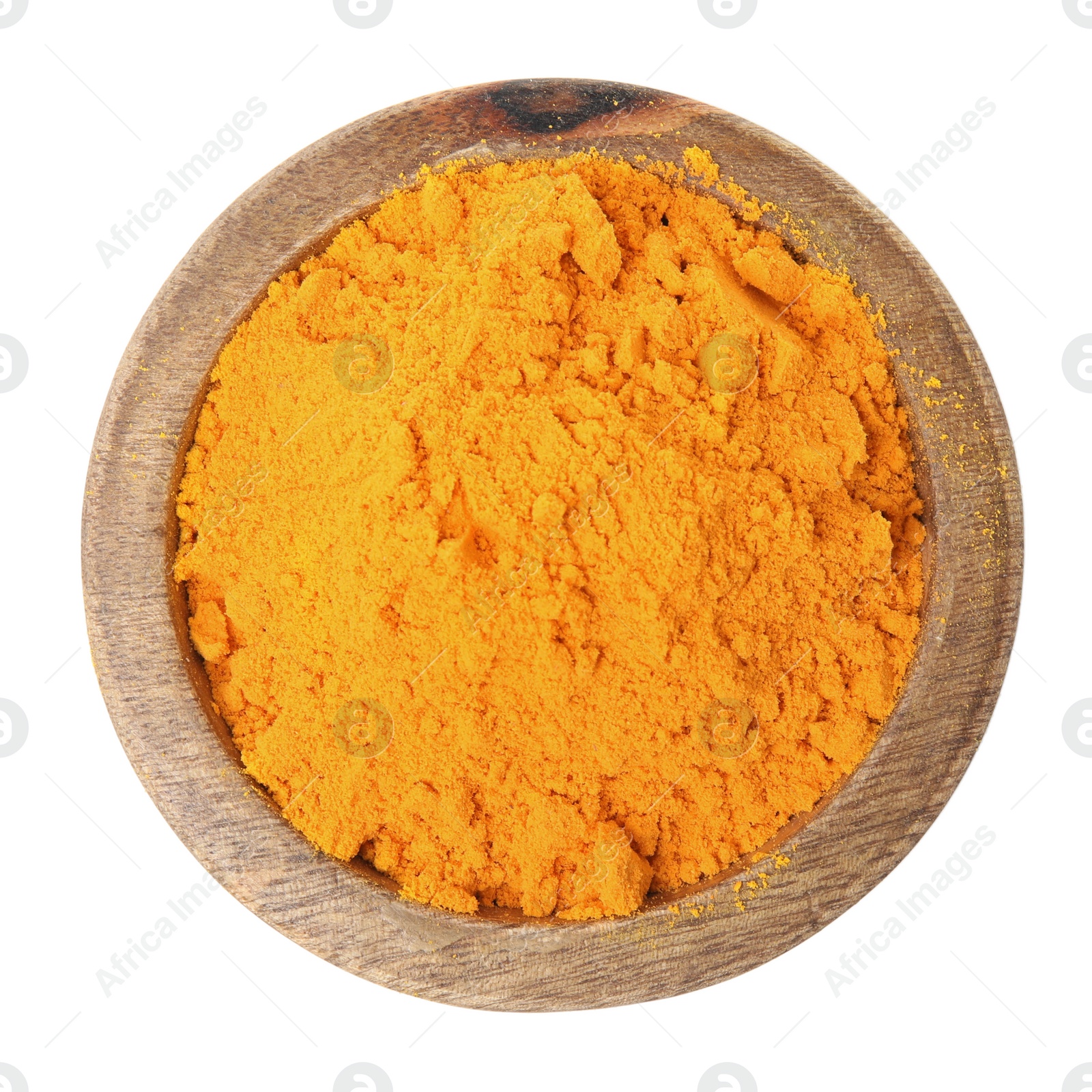 Photo of Aromatic saffron powder in bowl on white background, top view