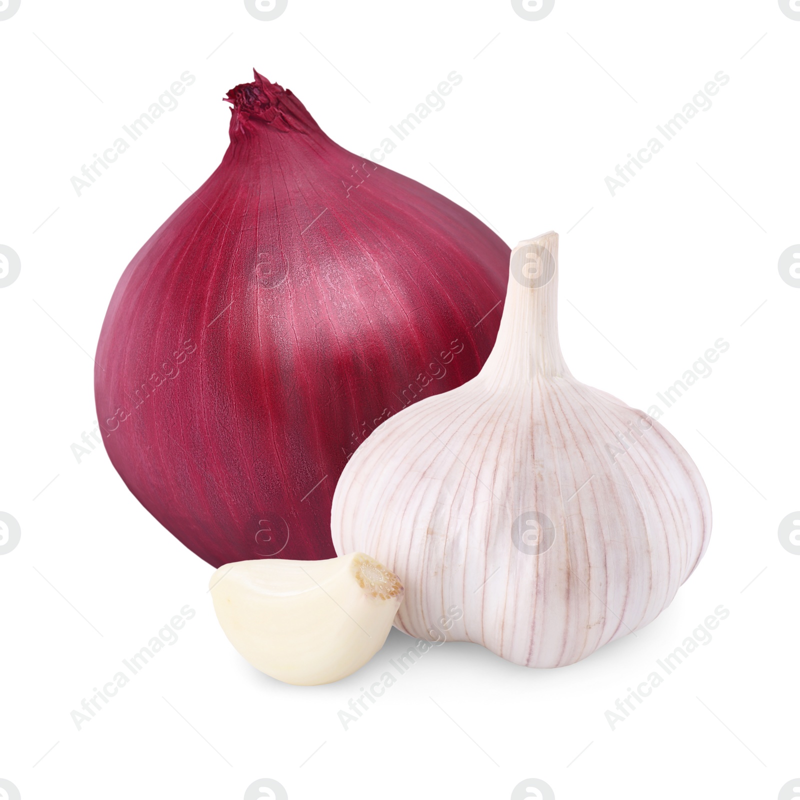 Image of Garlic and red onion isolated on white