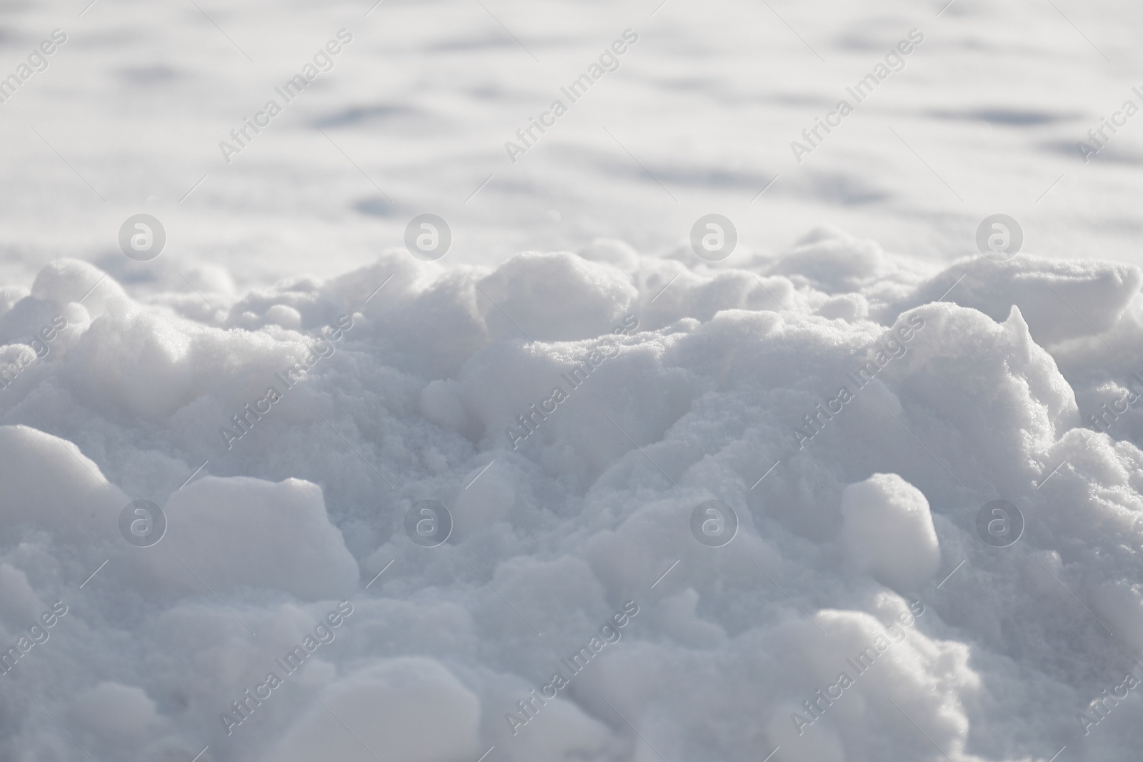 Photo of White snow as background, closeup. Winter season