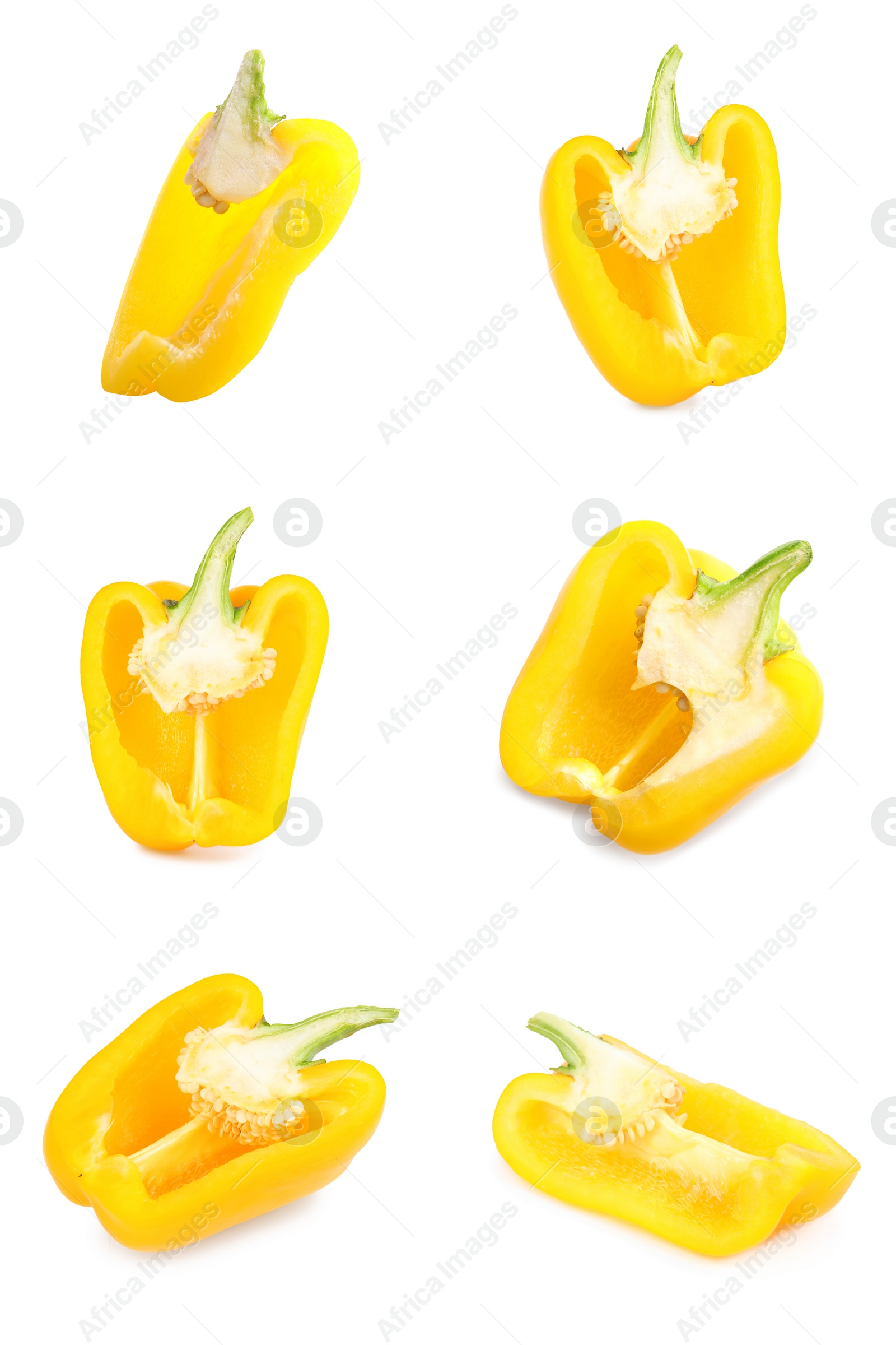 Image of Set of fresh cut yellow bell peppers isolated on white