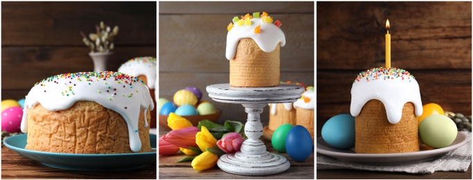 Image of Collage with photos of traditional Easter cakes, banner design