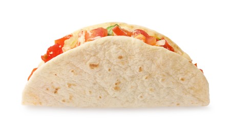 Photo of Delicious taco with vegetables isolated on white