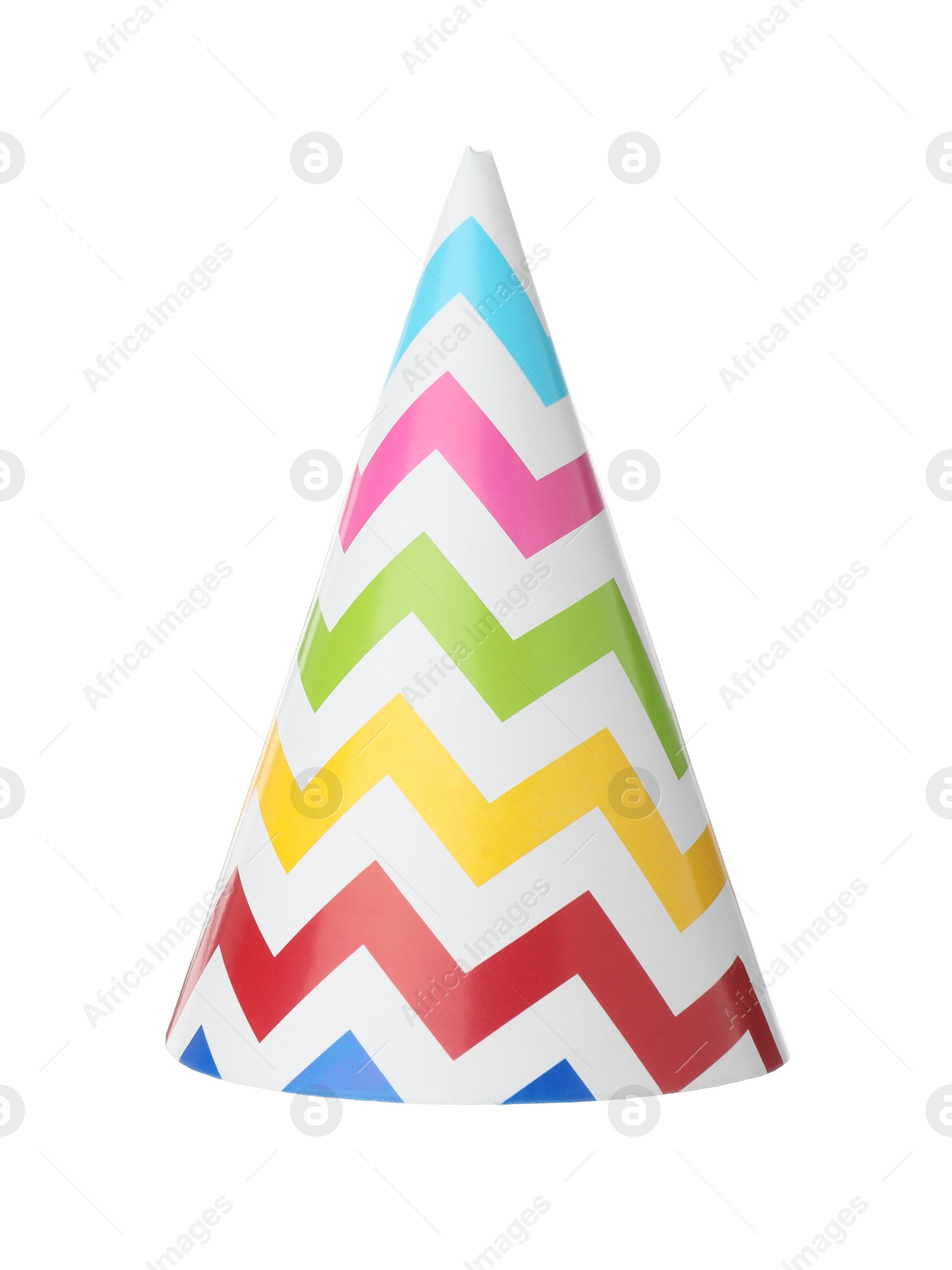 Photo of One colorful party hat isolated on white