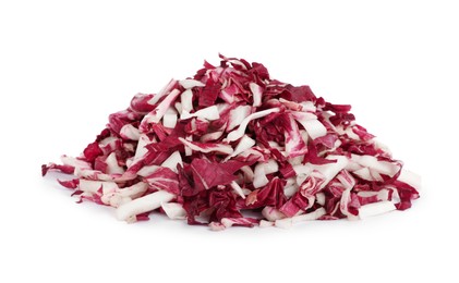 Pile of shredded radicchio on white background