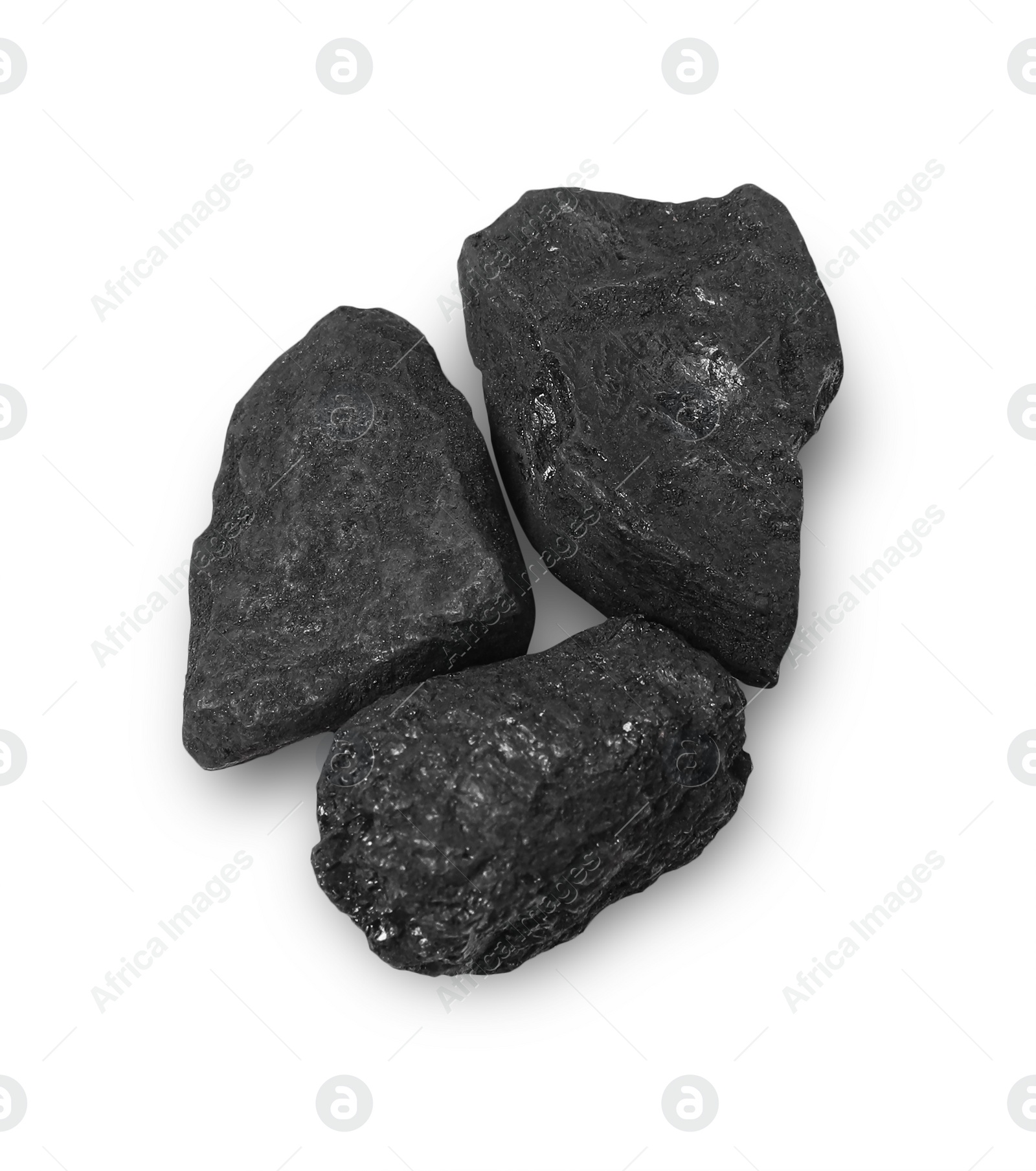 Photo of Pieces of coal isolated on white, top view