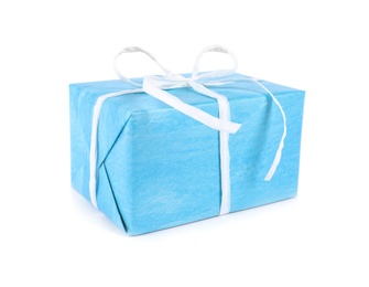 Photo of Beautiful gift box with ribbon on white background
