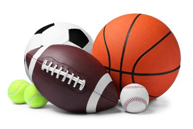 Photo of Set of different sport balls on white background