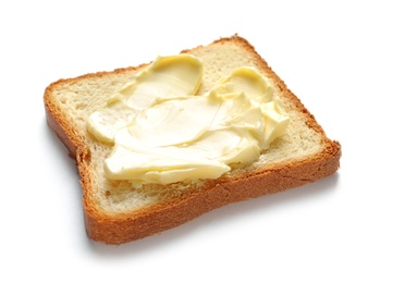 Photo of Tasty toast with butter isolated on white