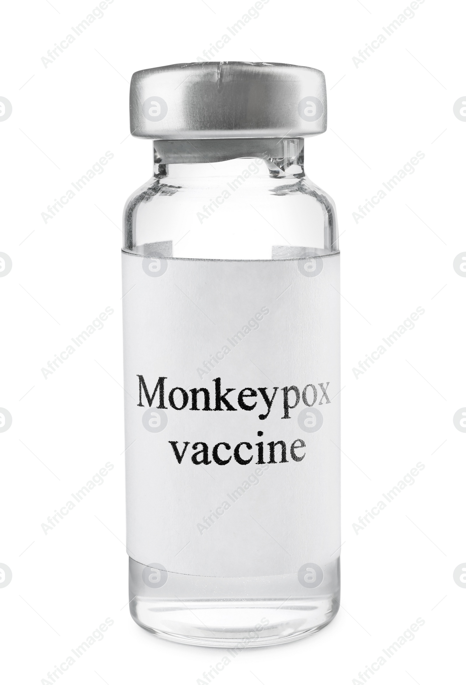 Photo of Monkeypox vaccine in glass vial isolated on white