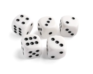 Photo of Many dices isolated on white. Game cubes