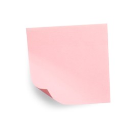 Blank pink sticky note on white background, top view