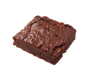 Delicious chocolate brownie isolated on white. Tasty dessert