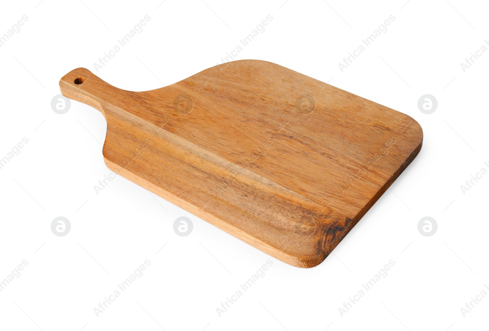 Photo of One wooden cutting board isolated on white