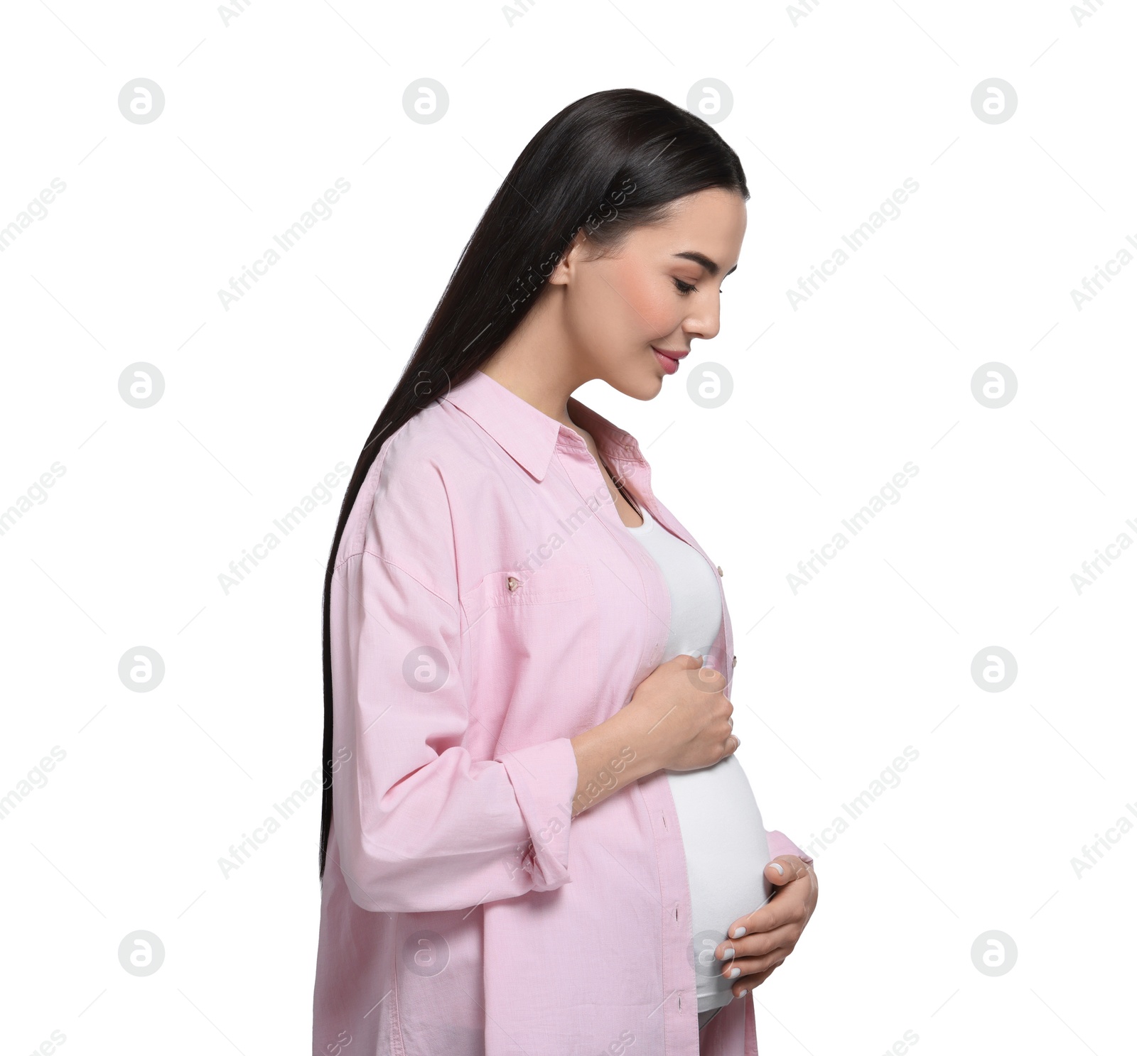 Photo of Beautiful pregnant young woman isolated on white