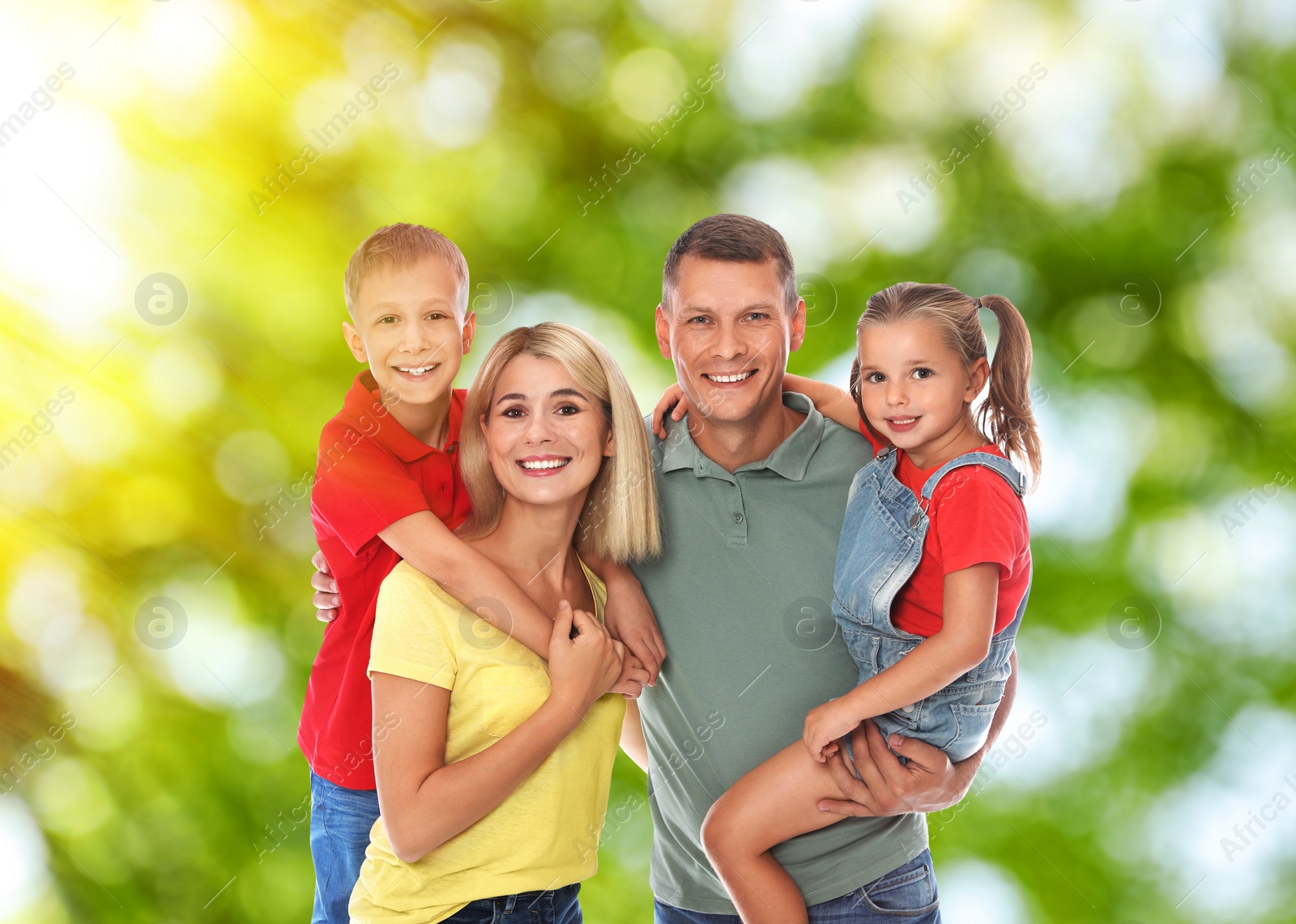 Image of Happy family with children outdoors on sunny day