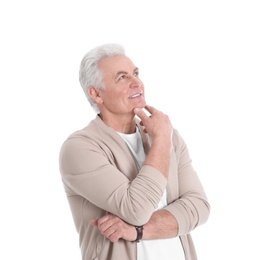 Photo of Portrait of handsome mature man on white background