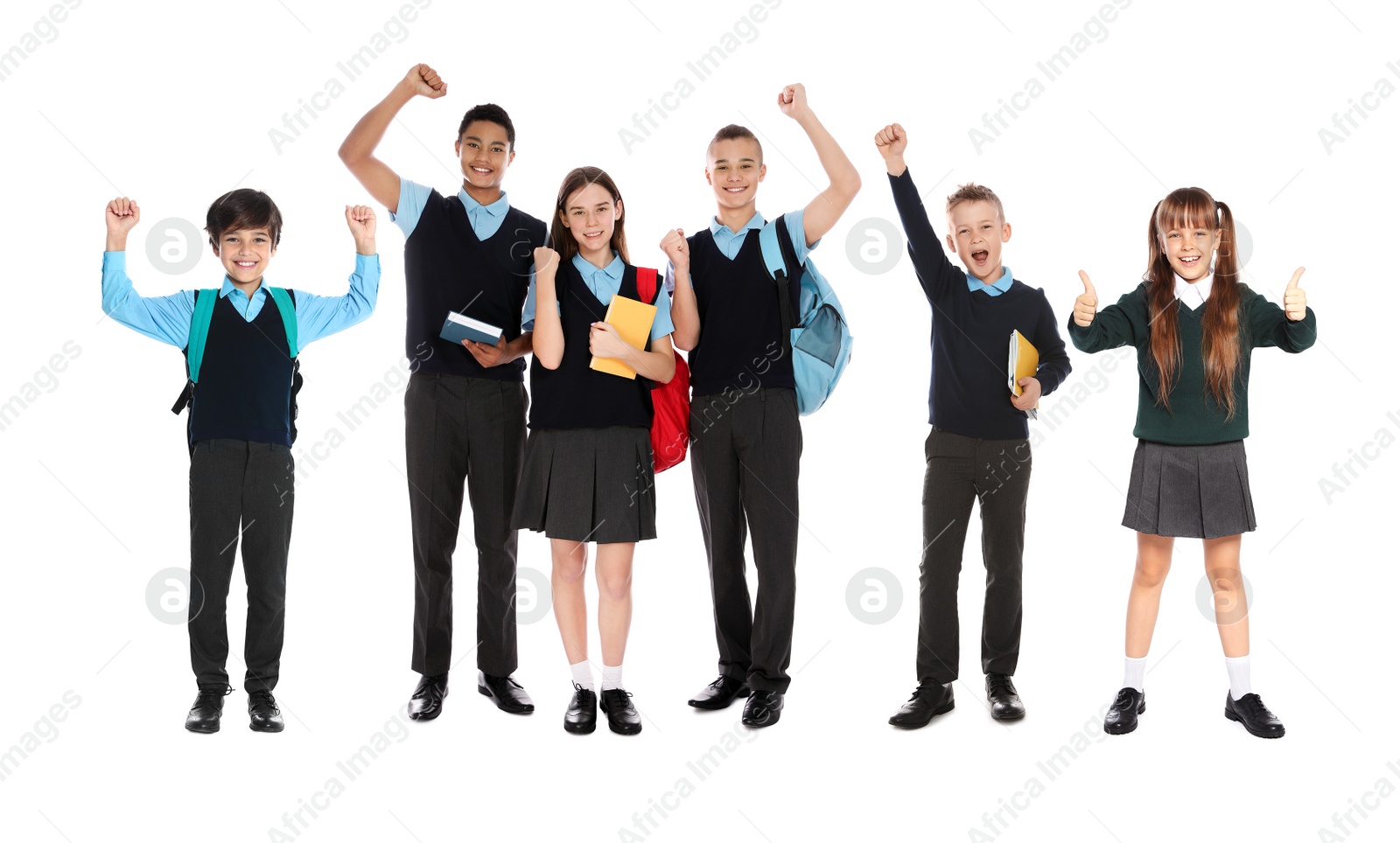 Image of Children in school uniforms on white background