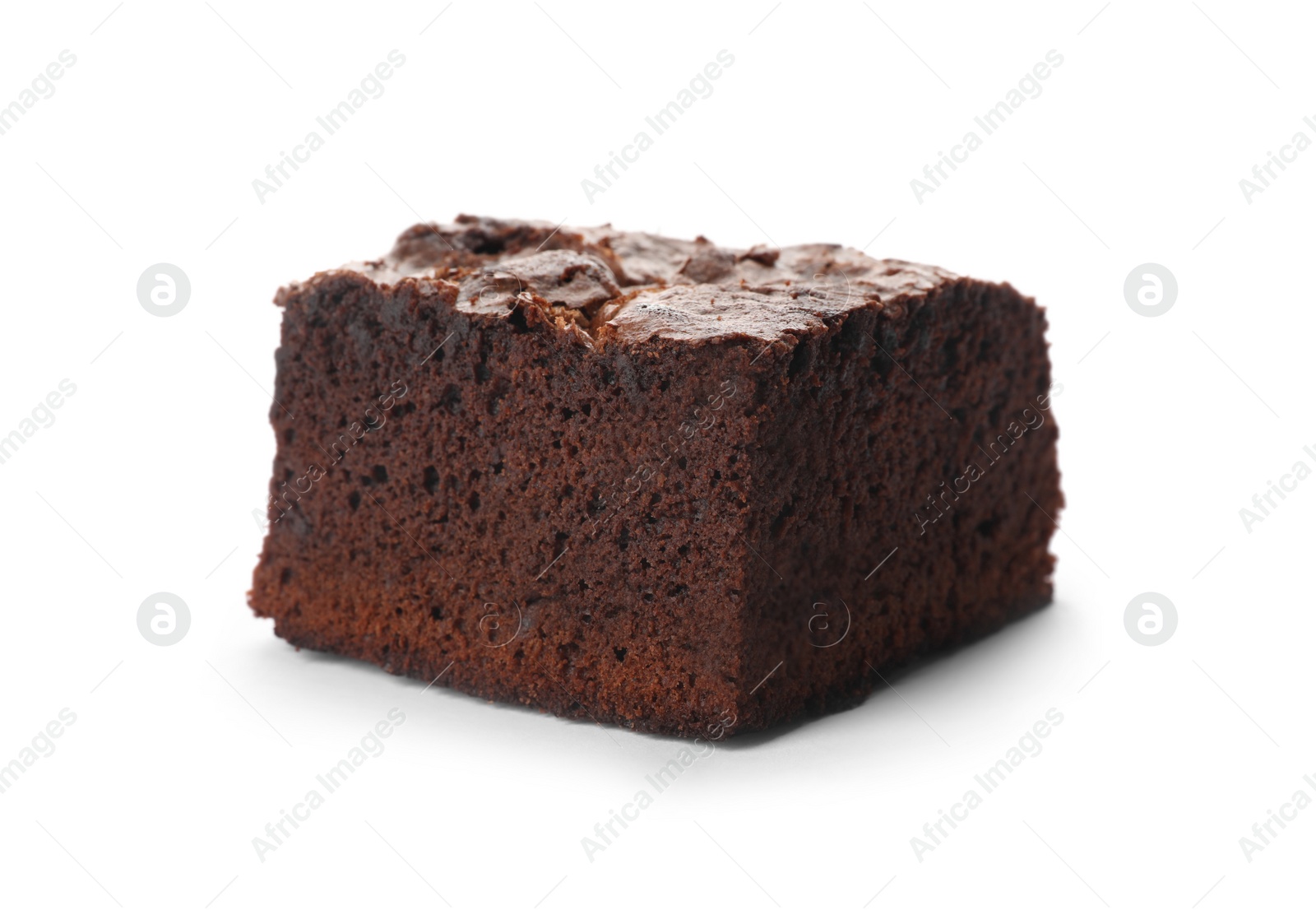 Photo of Piece of fresh brownie on white background. Delicious chocolate pie