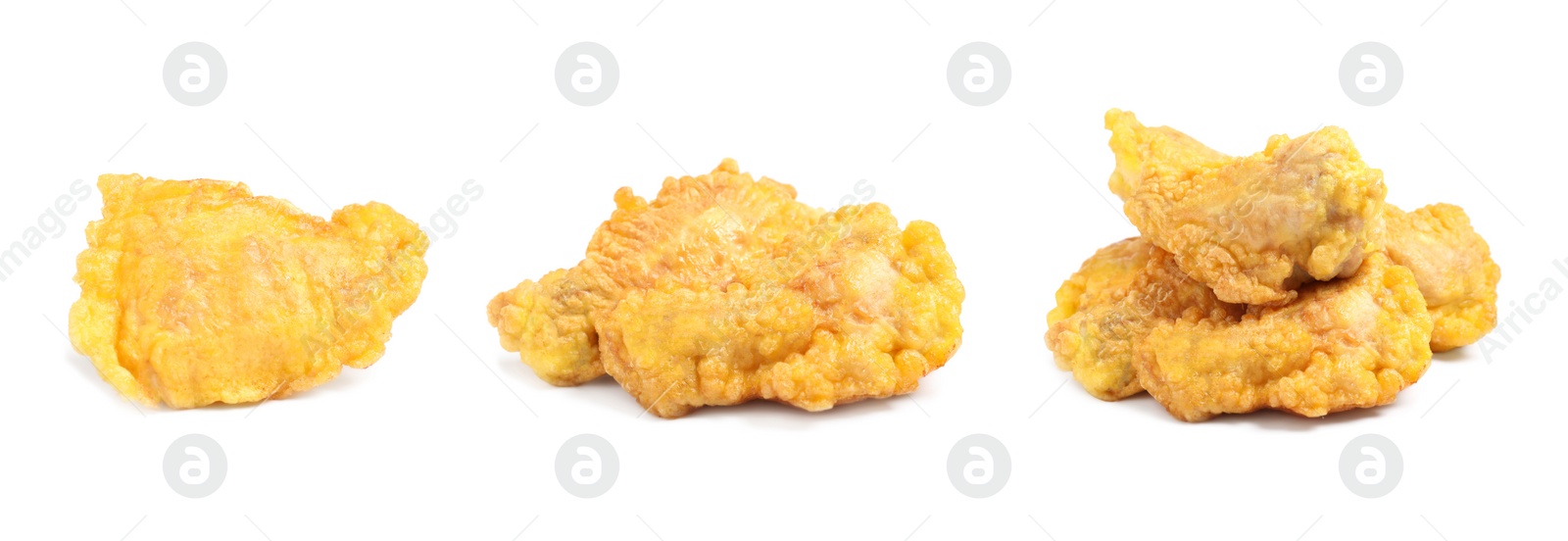 Image of Set of fresh fried chicken on white background