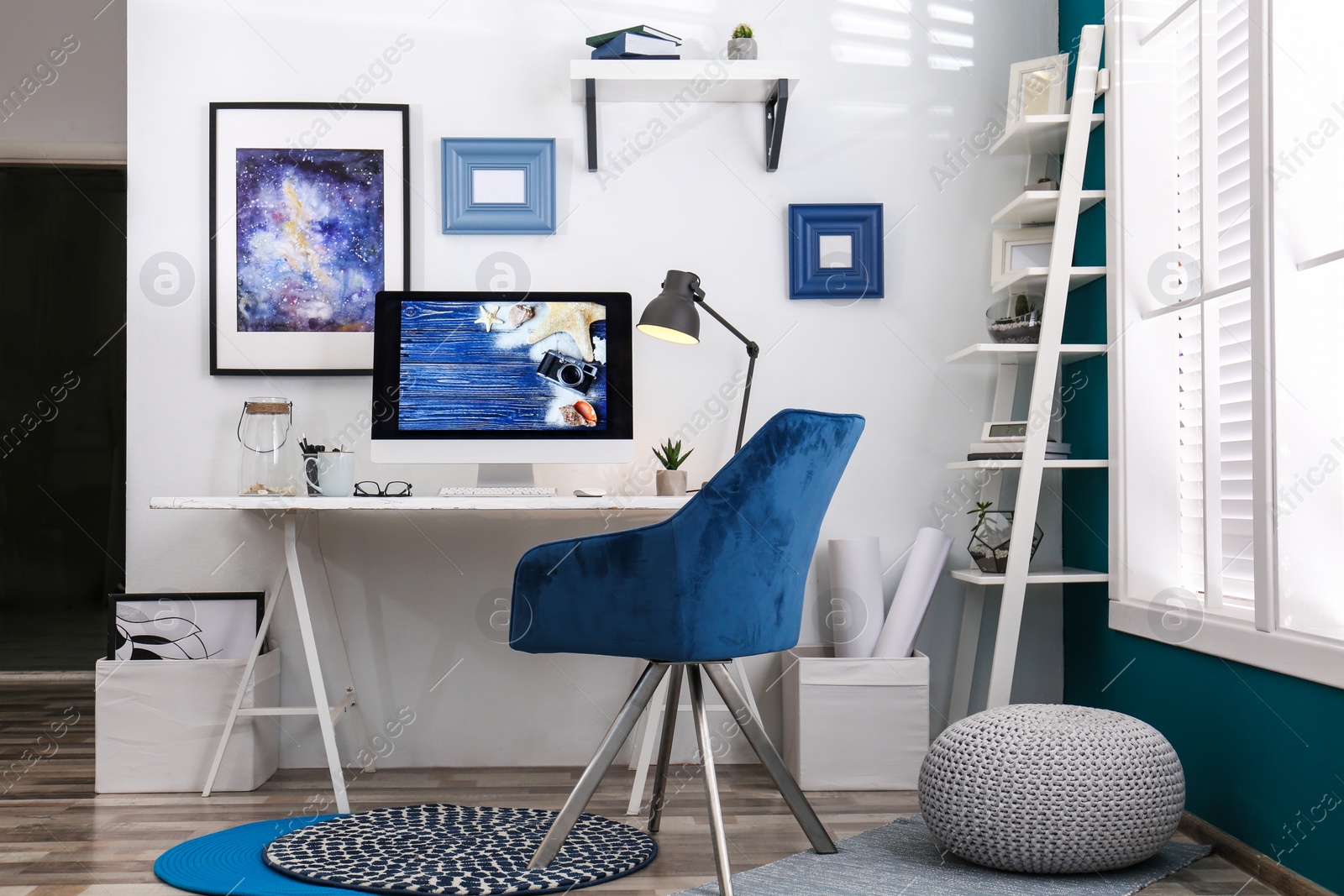 Photo of Home workplace with modern computer and desk in room