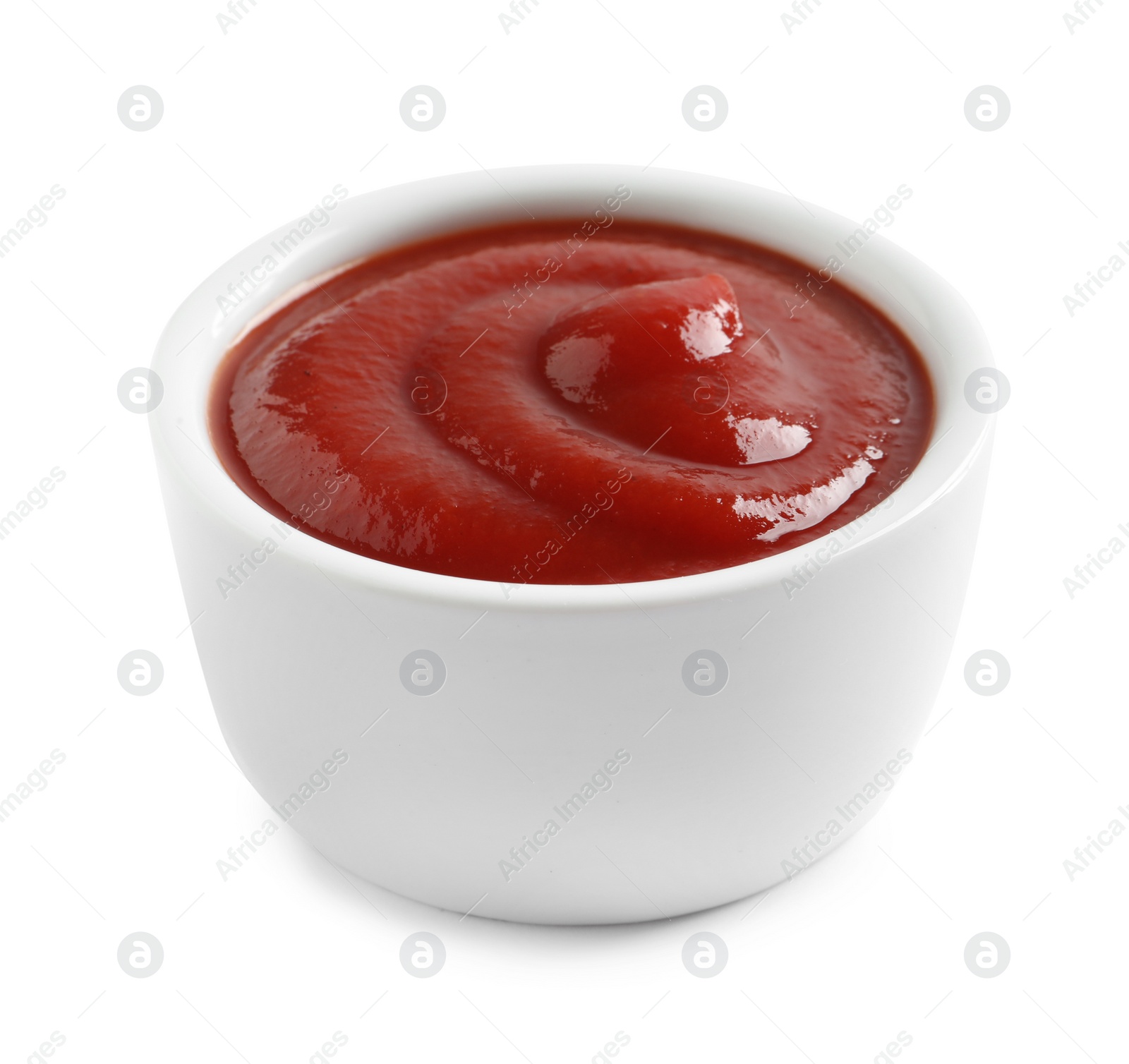 Photo of Delicious tomato sauce in bowl on white background