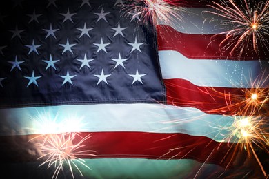 Image of Independence Day of USA. National American flag and fireworks