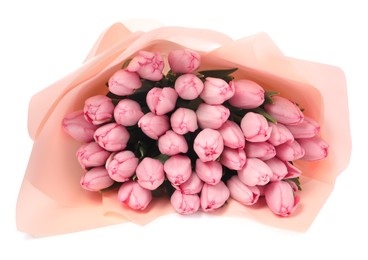 Bouquet of beautiful pink tulips isolated on white