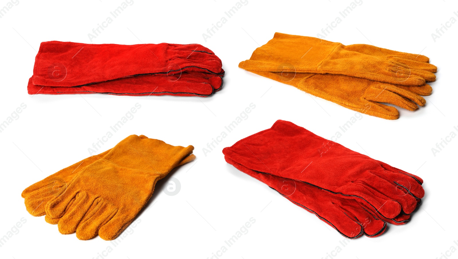 Image of Set with protective gloves on white background. Construction tools
