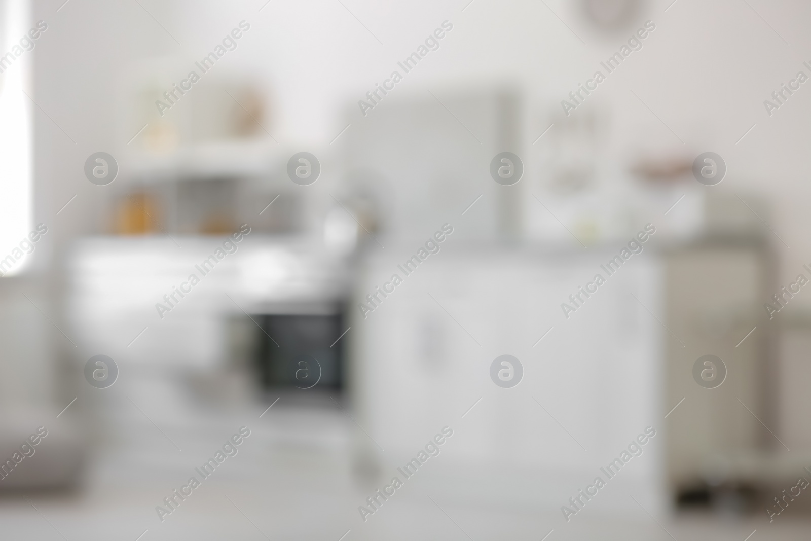 Photo of Blurred view of kitchen interior setting. Idea for home design