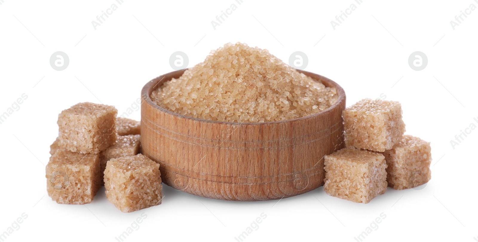 Photo of Different types of brown sugar isolated on white
