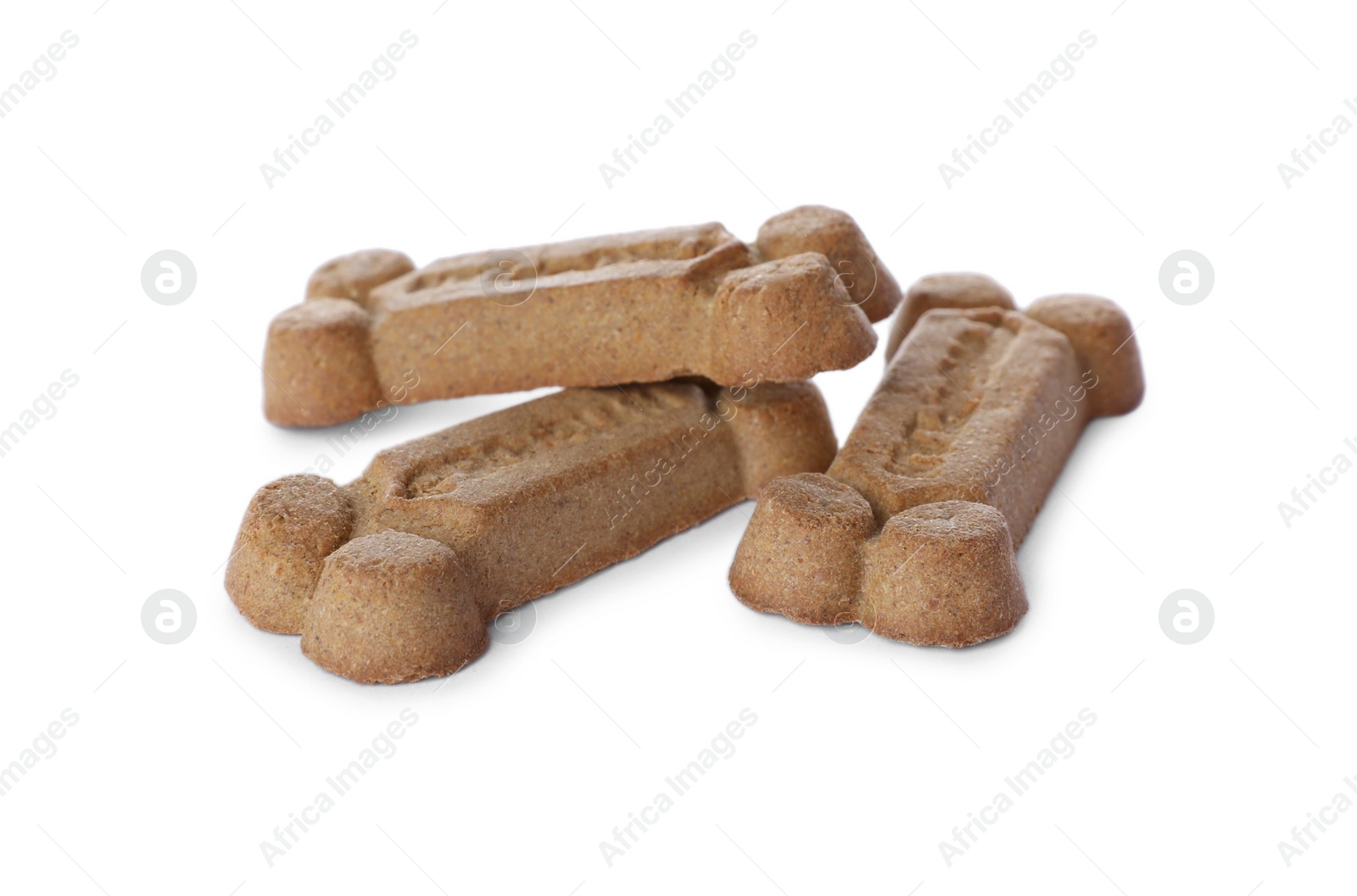 Photo of Bone shaped dog cookies on white background