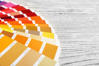 Color palette samples on wooden table