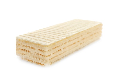 Delicious crispy wafer on white background. Sweet food