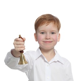 Pupil with school bell on white background