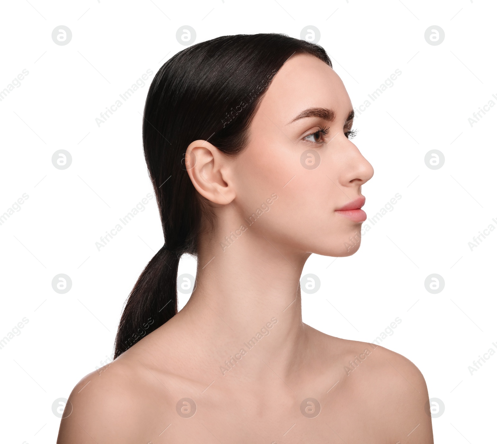 Photo of Portrait of beautiful young woman on white background