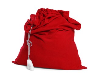 Photo of Santa Claus red bag full of presents isolated on white