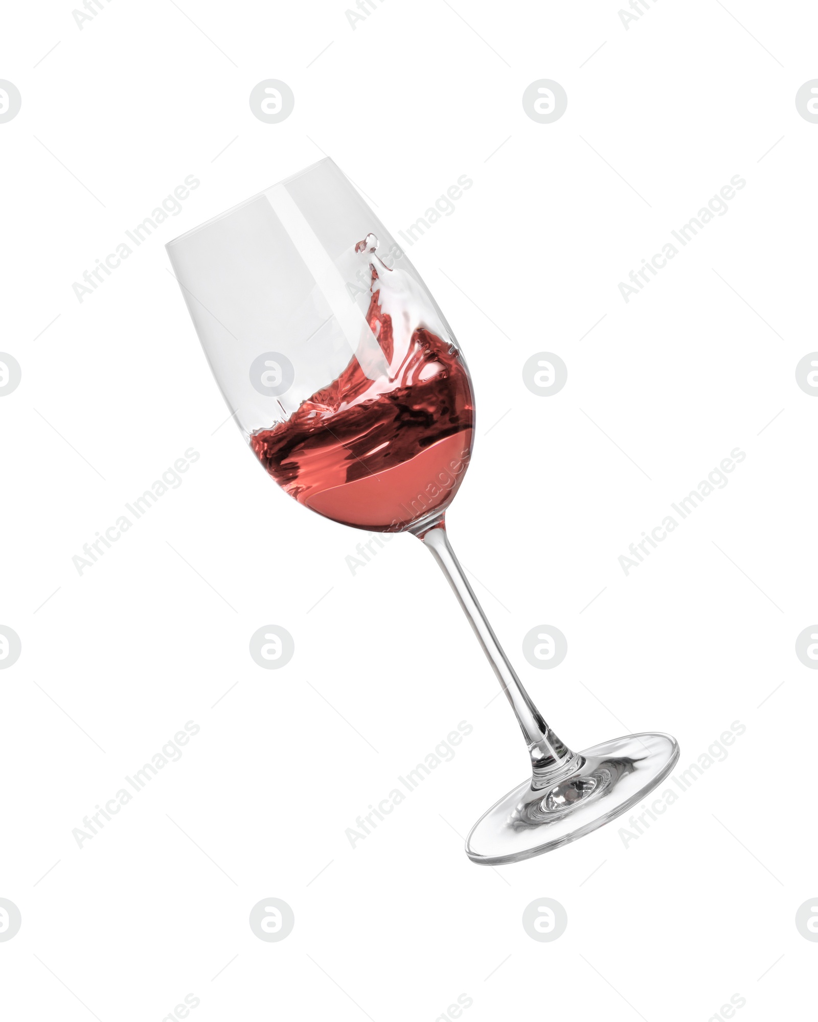 Photo of Glass with tasty dark rose wine isolated on white