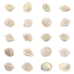 Image of Set of uncooked dumplings isolated on white