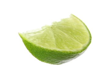 Photo of Cut fresh juicy lime on white background