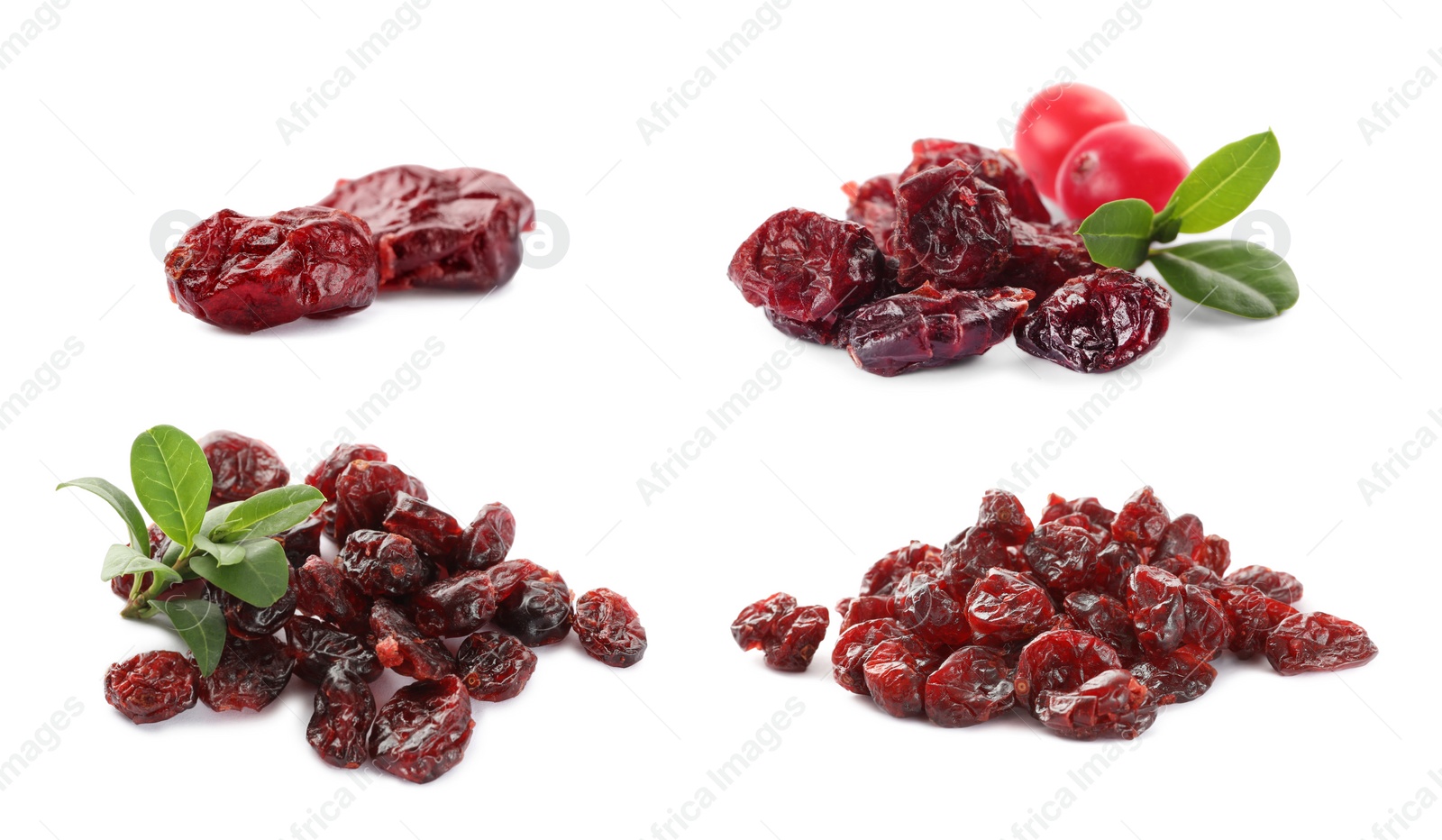 Image of Collage with dried cranberries on white background