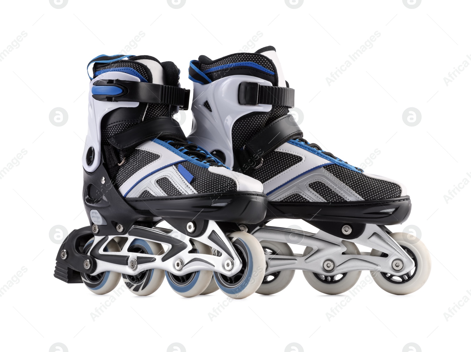 Photo of Pair of roller skates isolated on white. Sports equipment