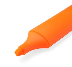 Photo of Bright orange marker isolated on white, closeup