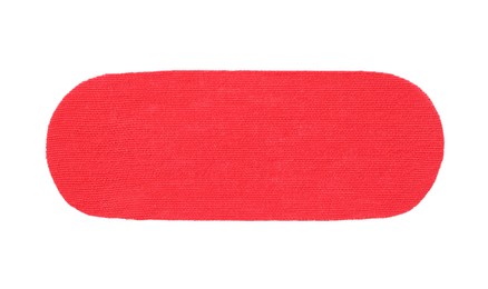 Photo of Red kinesio tape piece on white background, top view