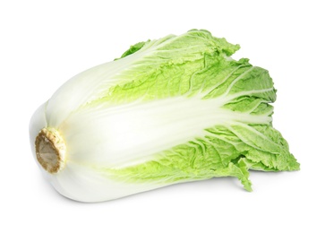 Photo of Fresh tasty ripe Chinese cabbage on white background