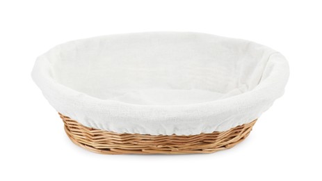 One empty wicker bread basket isolated on white