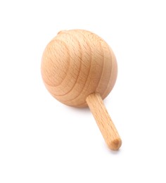 One wooden spinning top isolated on white. Toy whirligig