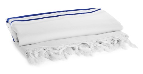 Photo of Tallit isolated on white. Garment for Rosh Hashanah celebration