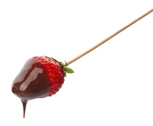 Delicious chocolate covered strawberry on white background